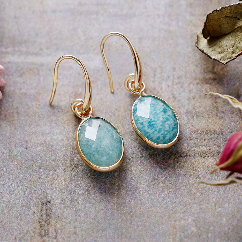 Imported Natural Stone Crystal Geometric Eardrop Earrings for Women - Elganza