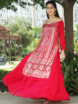 Maroon Sequined Kurta With Flared Skirt - Elganza