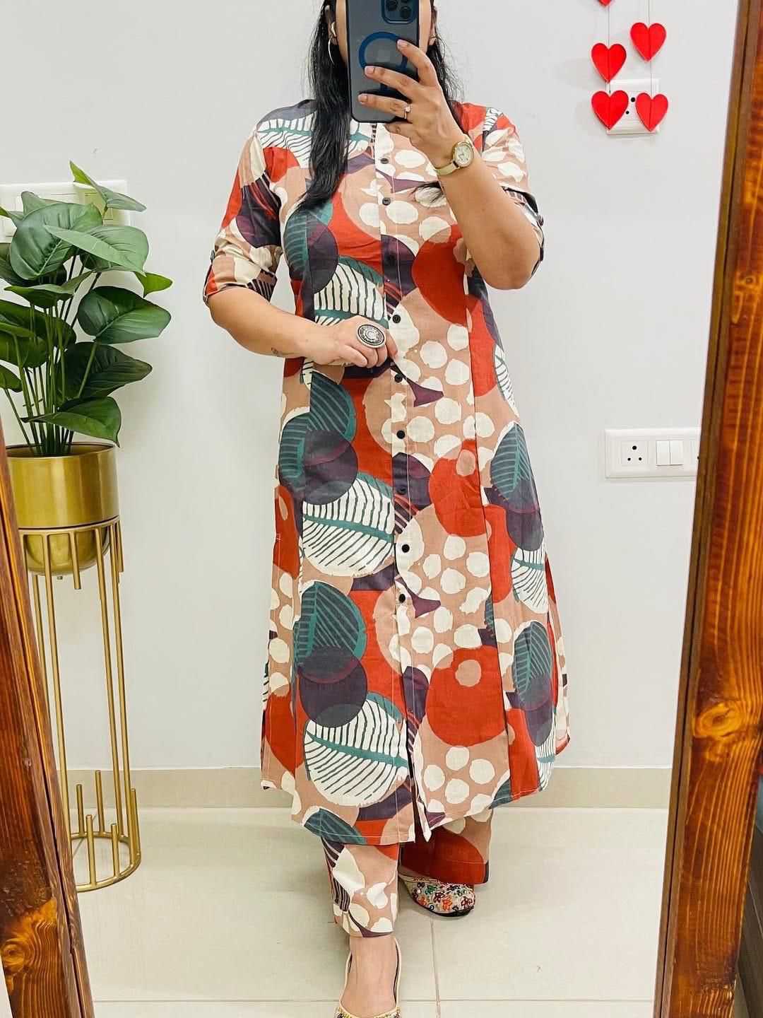 Digital Print A-Line Kurti Co-ord Set with Ankle-Length Pants