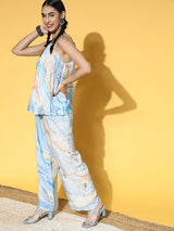 Blue & Yellow Marble Print Top - Elganza