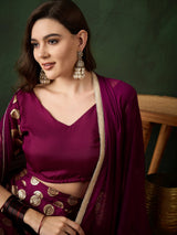Purple Gold Foil Print Lehenga Choli With Duptta - Elganza