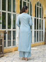 Powder Blue Solid Kurta with Palazzo - Elganza
