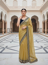 Designer Bollywood Style Soft Twill Net Saree with Sequins & Zari Dori Embroidery and Velvet Lace Border with Unstitched Blouse