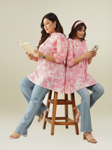 Cream Silk Blend Floral Printed A-line Tunic