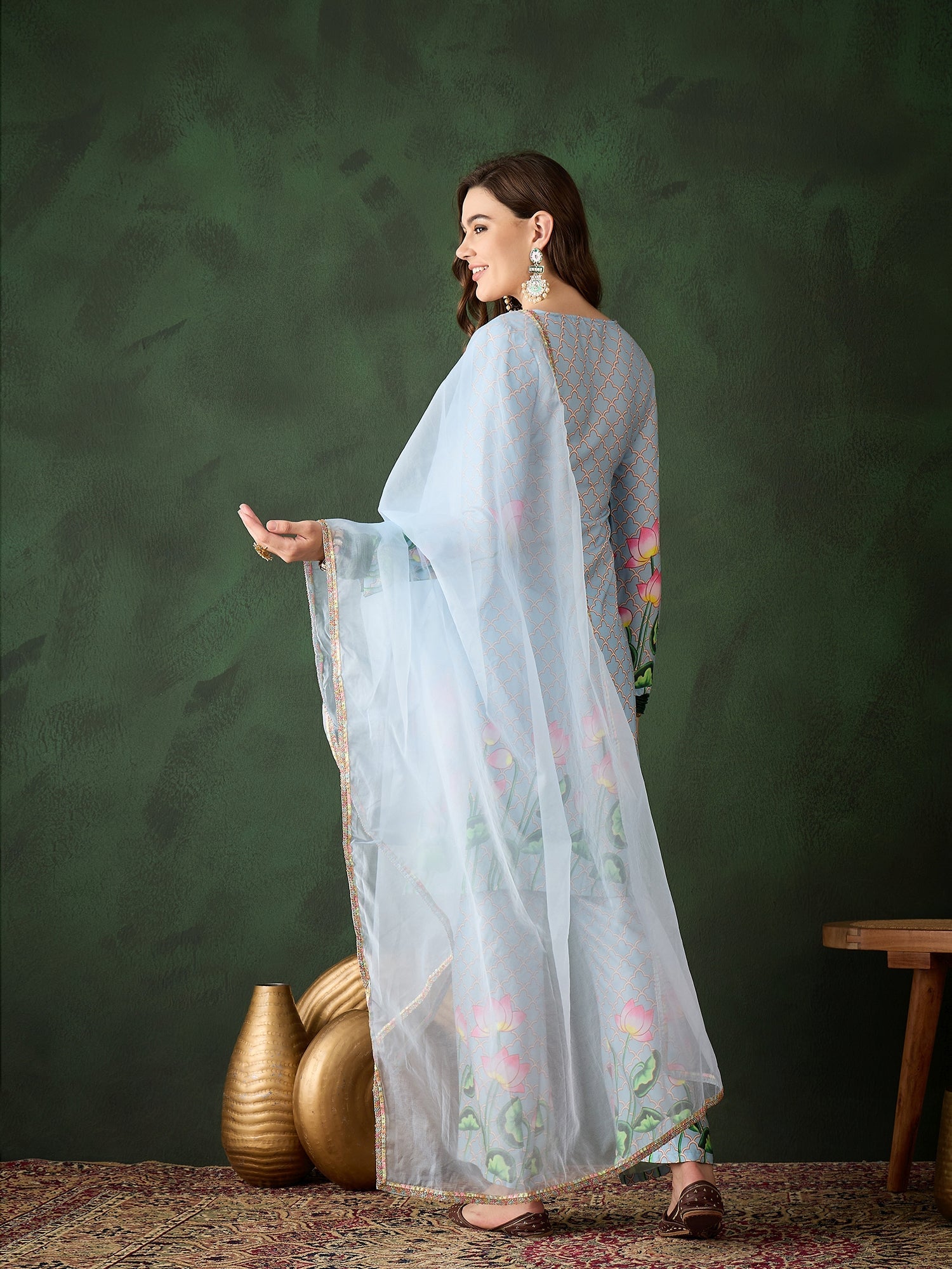 Blue Pichwai Print Kurta Palazzo With Dupatta - Elganza