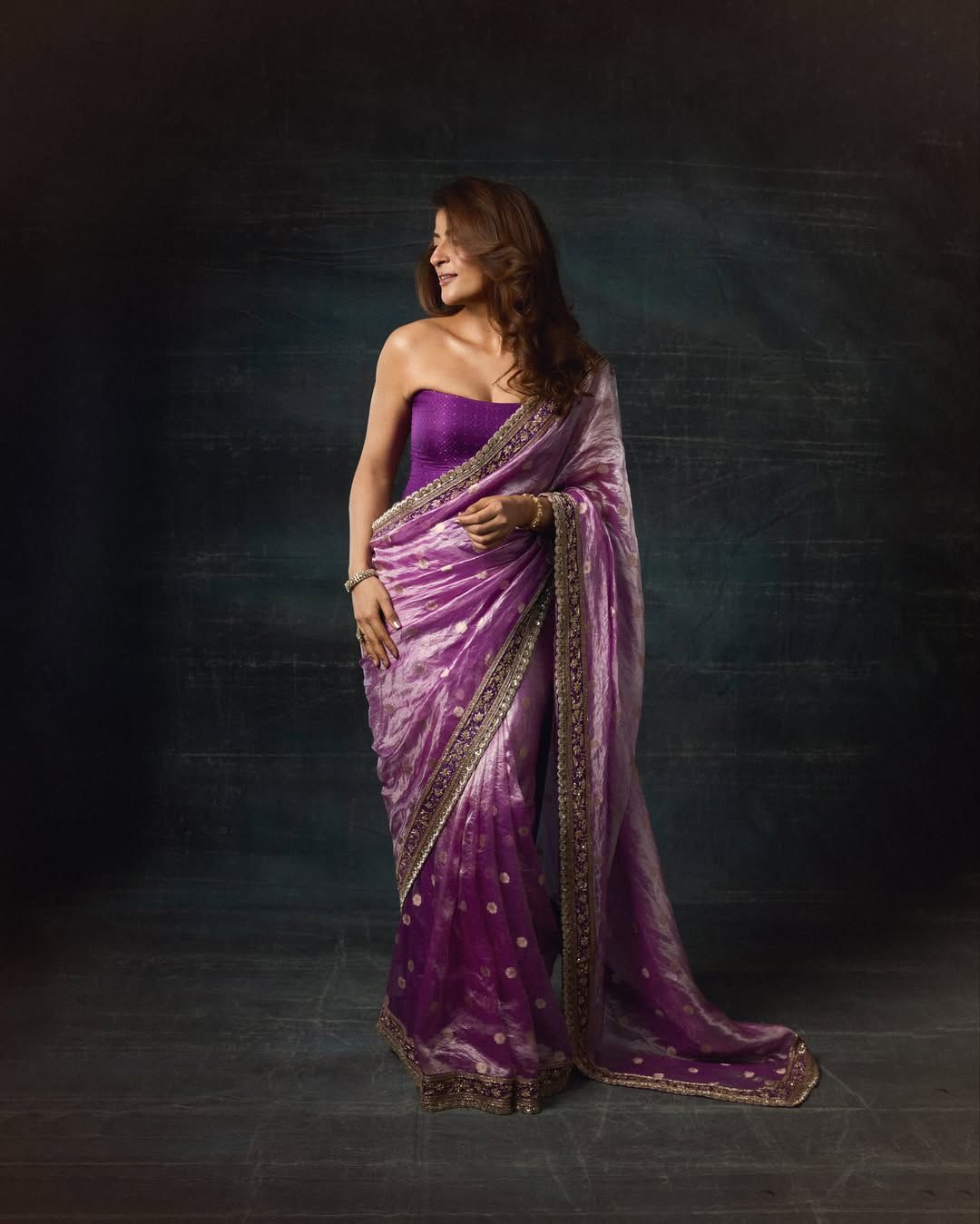 Beautiful Designer Mocha Silk Embroidered Saree with Sequins Work