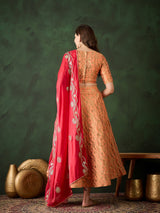 Peach Jacquard Lehenga Choli With Dupatta - Elganza
