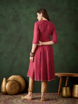 Red Bandhani Print Anarkali - Elganza