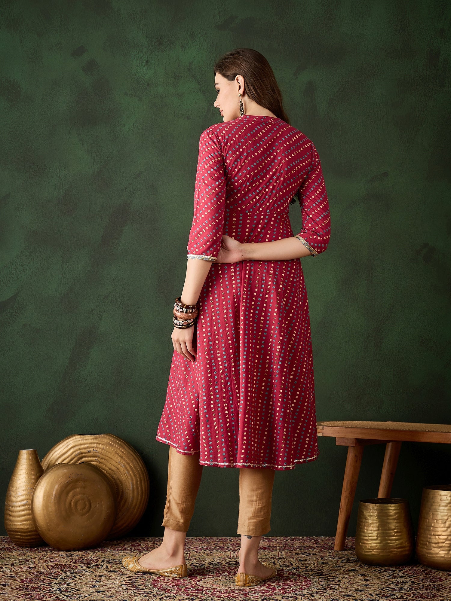 Red Bandhani Print Anarkali - Elganza