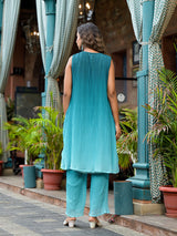Green Ombre pleated Wrap Kurta Set - Elganza