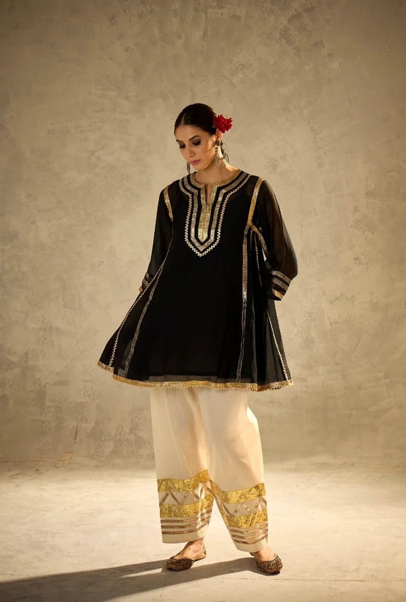 Women Designer 2 Piece Chanderi Suit Set with Lampi Lace Work