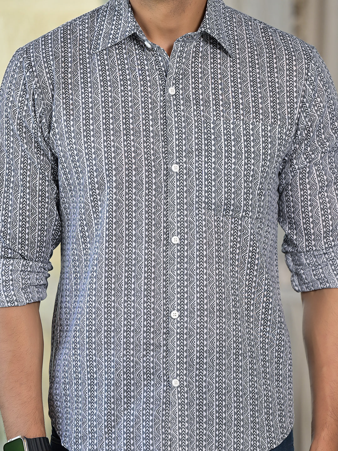 Grey Geometric print Shirt - Elganza