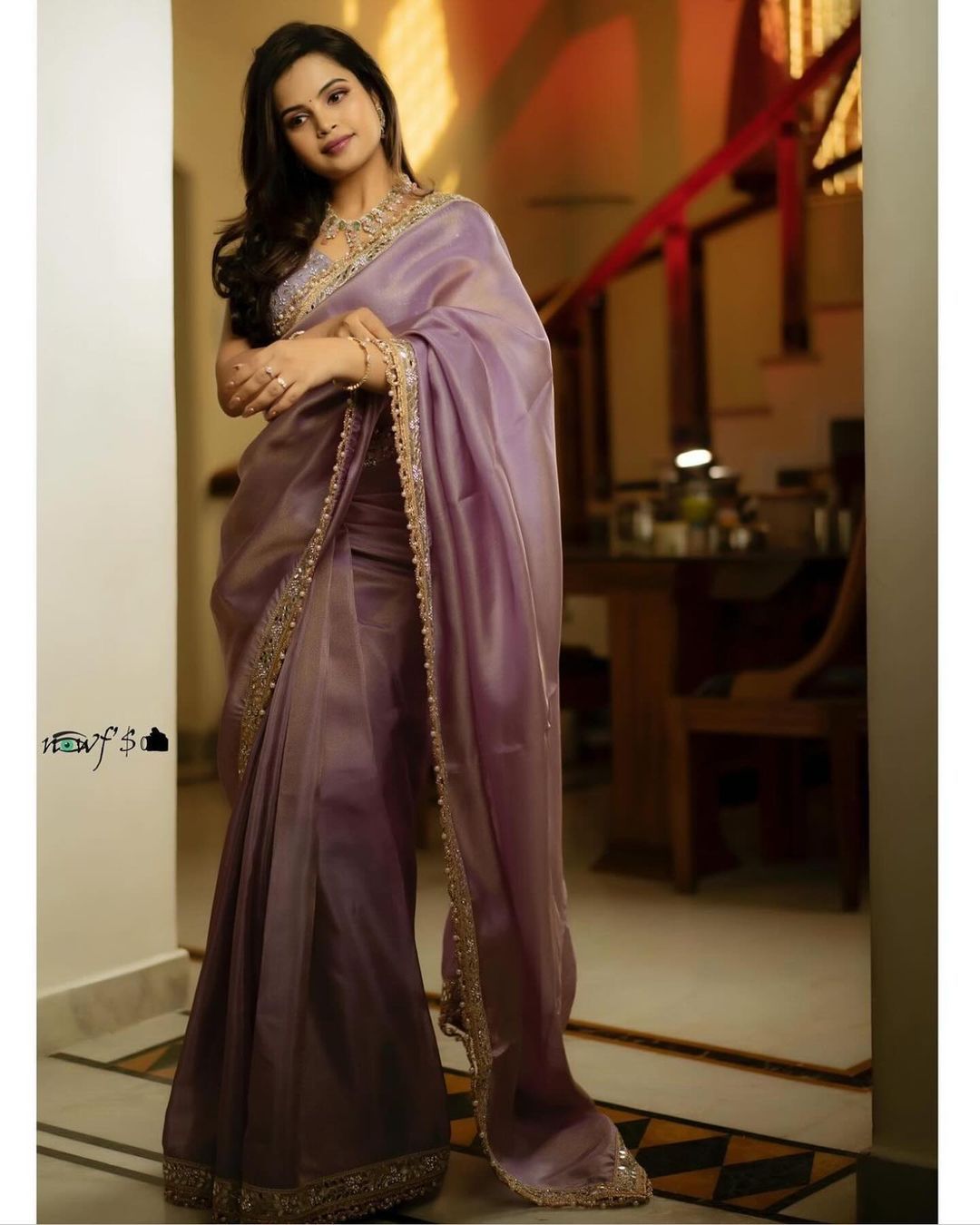 Designer Silver Tissue Silk Saree with Mirror & Embroidery Work