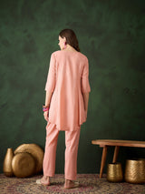 Pink Lurex Designed Flared Co-Ord Set - Elganza