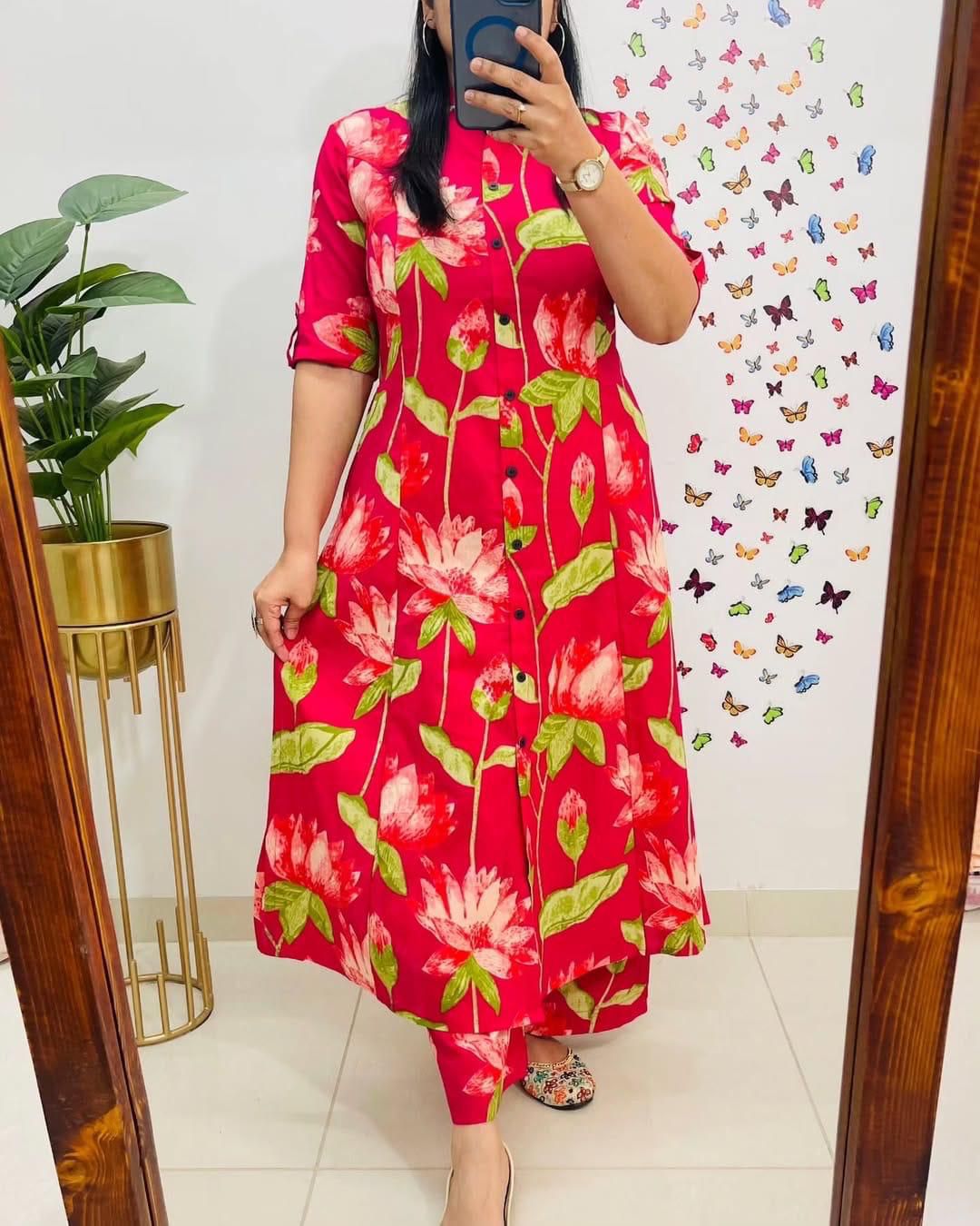 Digital Print A-Line Kurti Co-ord Set with Ankle-Length Pants