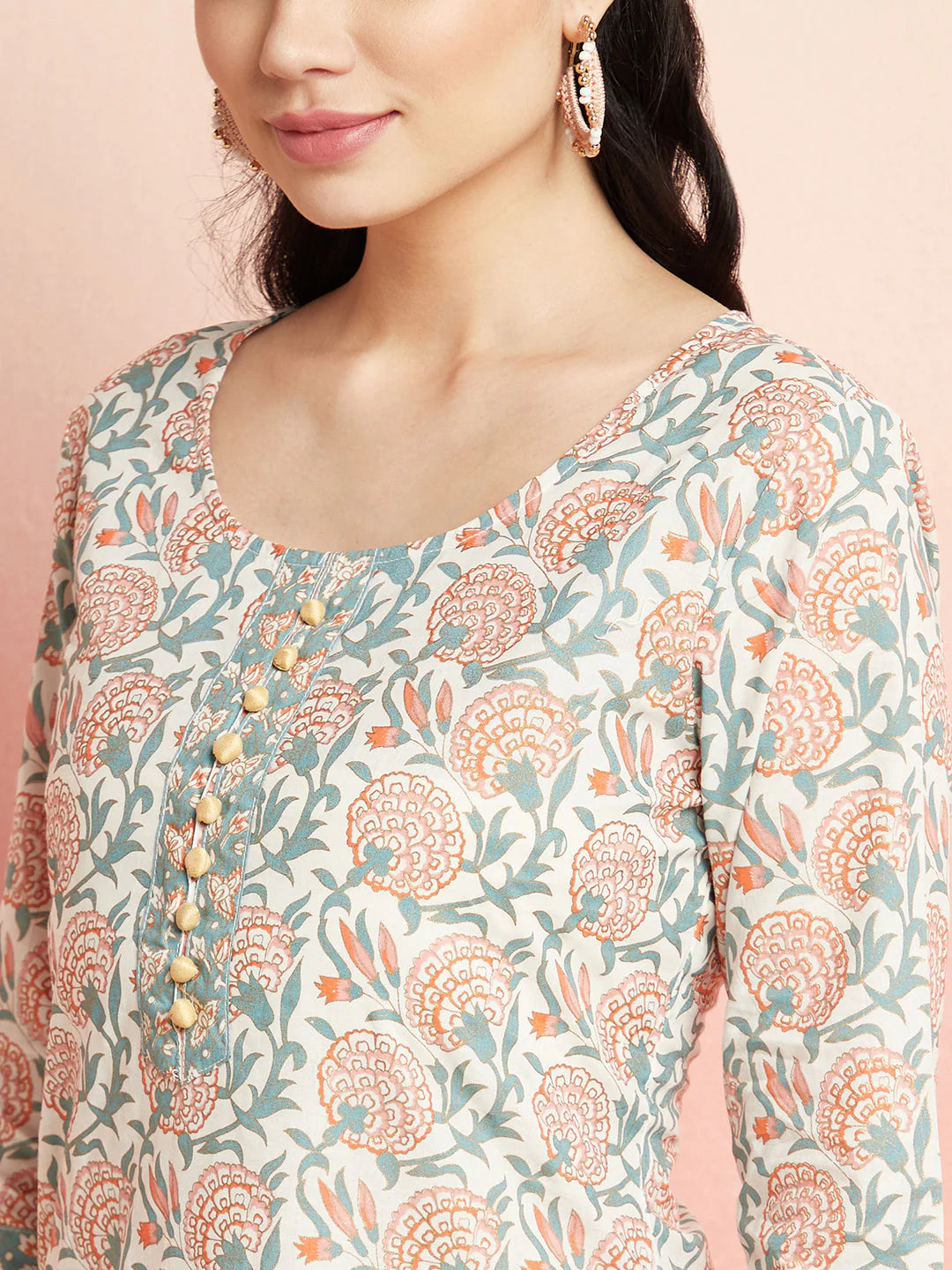 White Floral Print Straight Kurta for Women | Pure Cotton Ethnic Wear | Elegant Daily & Festive Outfit image 1