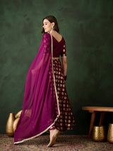 Purple Gold Foil Print Lehenga Choli With Duptta - Elganza