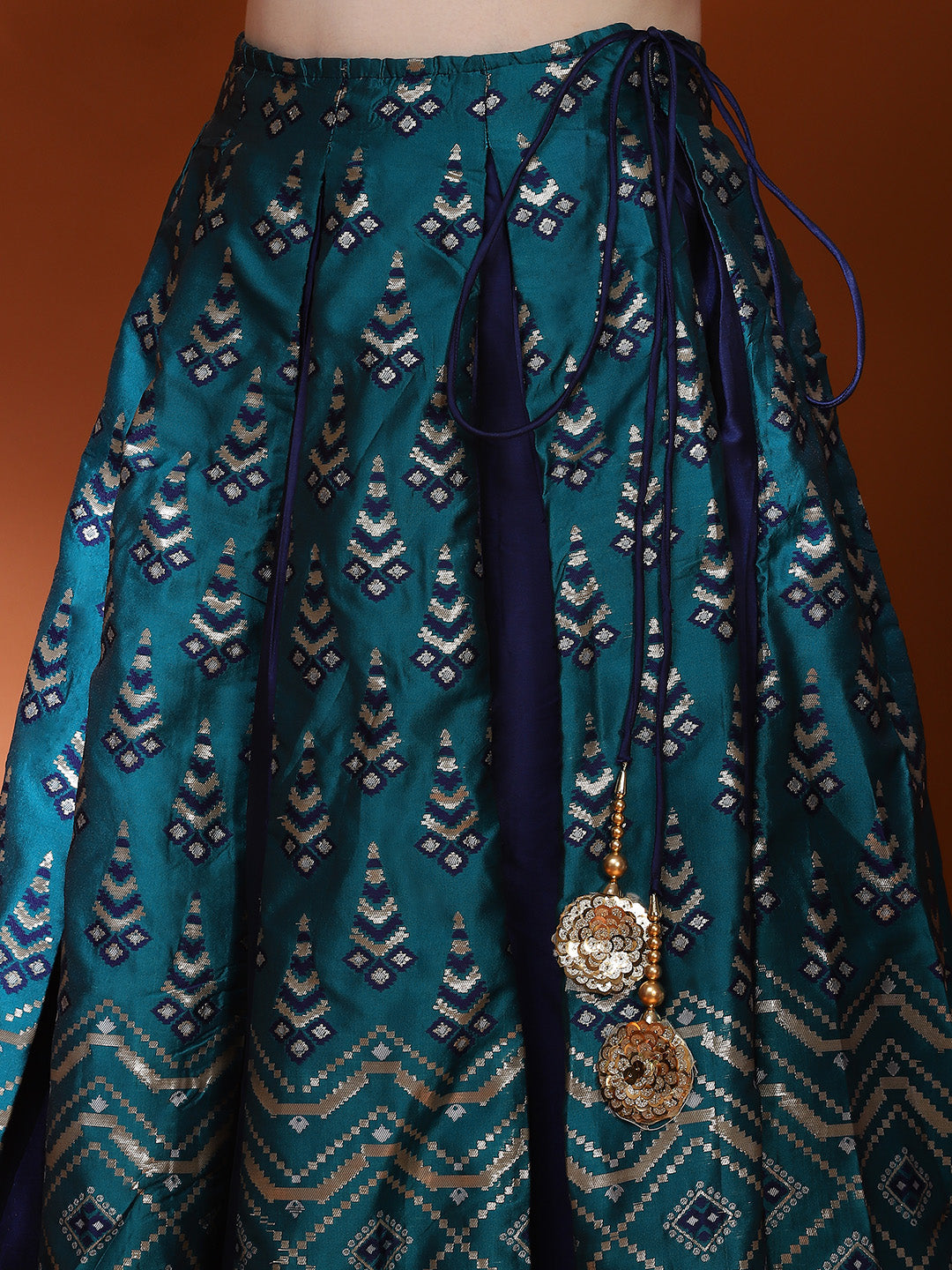 Teal Blue Gold Zari Work Lehenga Choli With Dupatta - Elganza