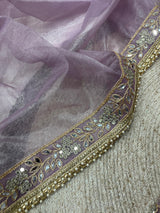 Designer Silver Tissue Silk Saree with Mirror & Embroidery Work