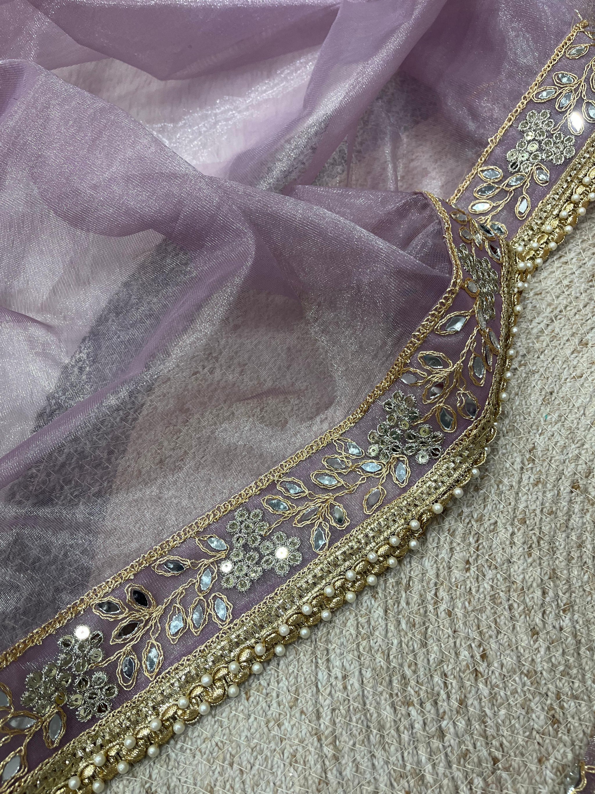 Designer Silver Tissue Silk Saree with Mirror & Embroidery Work