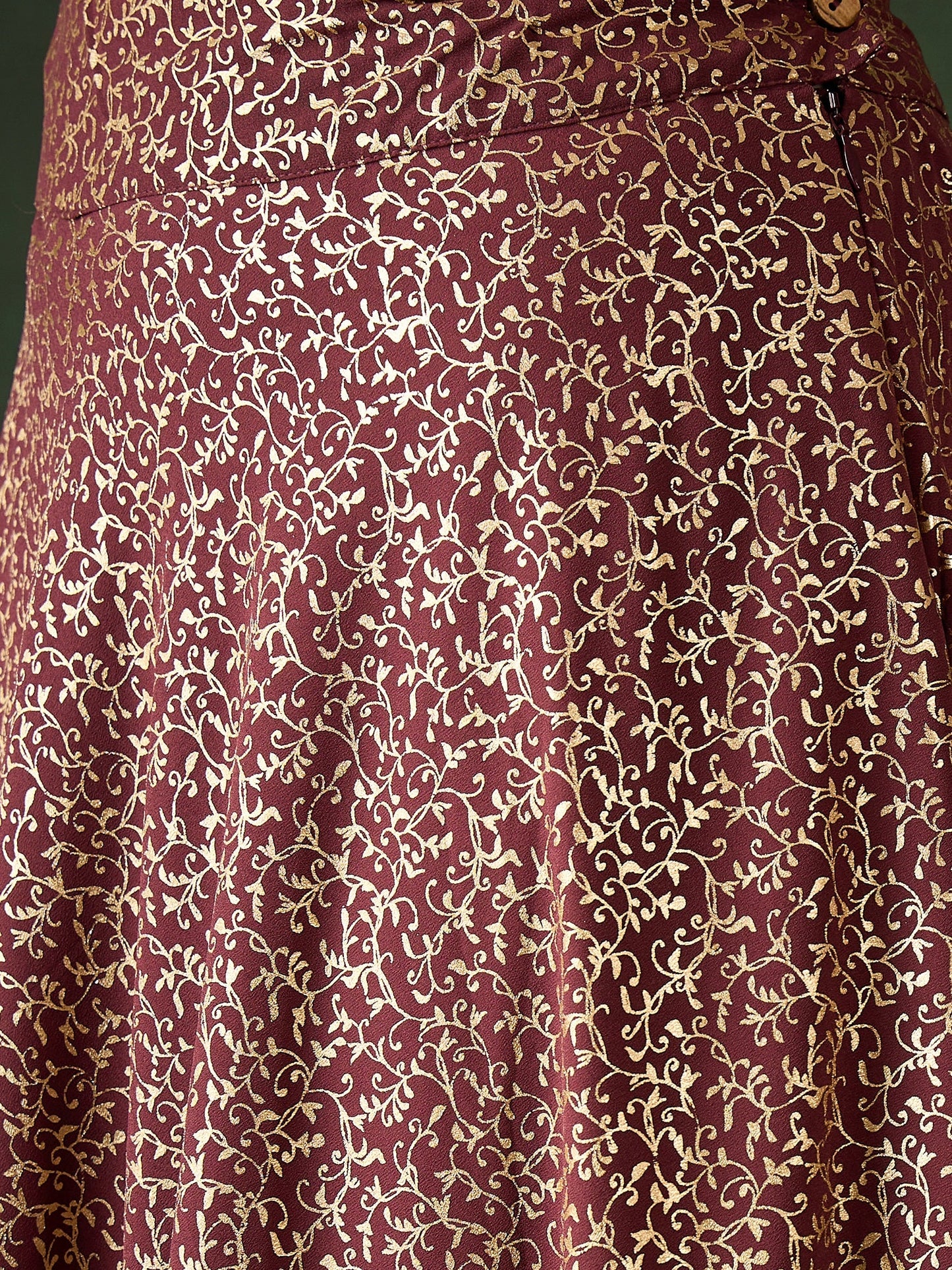 Burgundy Foil Printed Lehenga Choli With Dupatta - Elganza