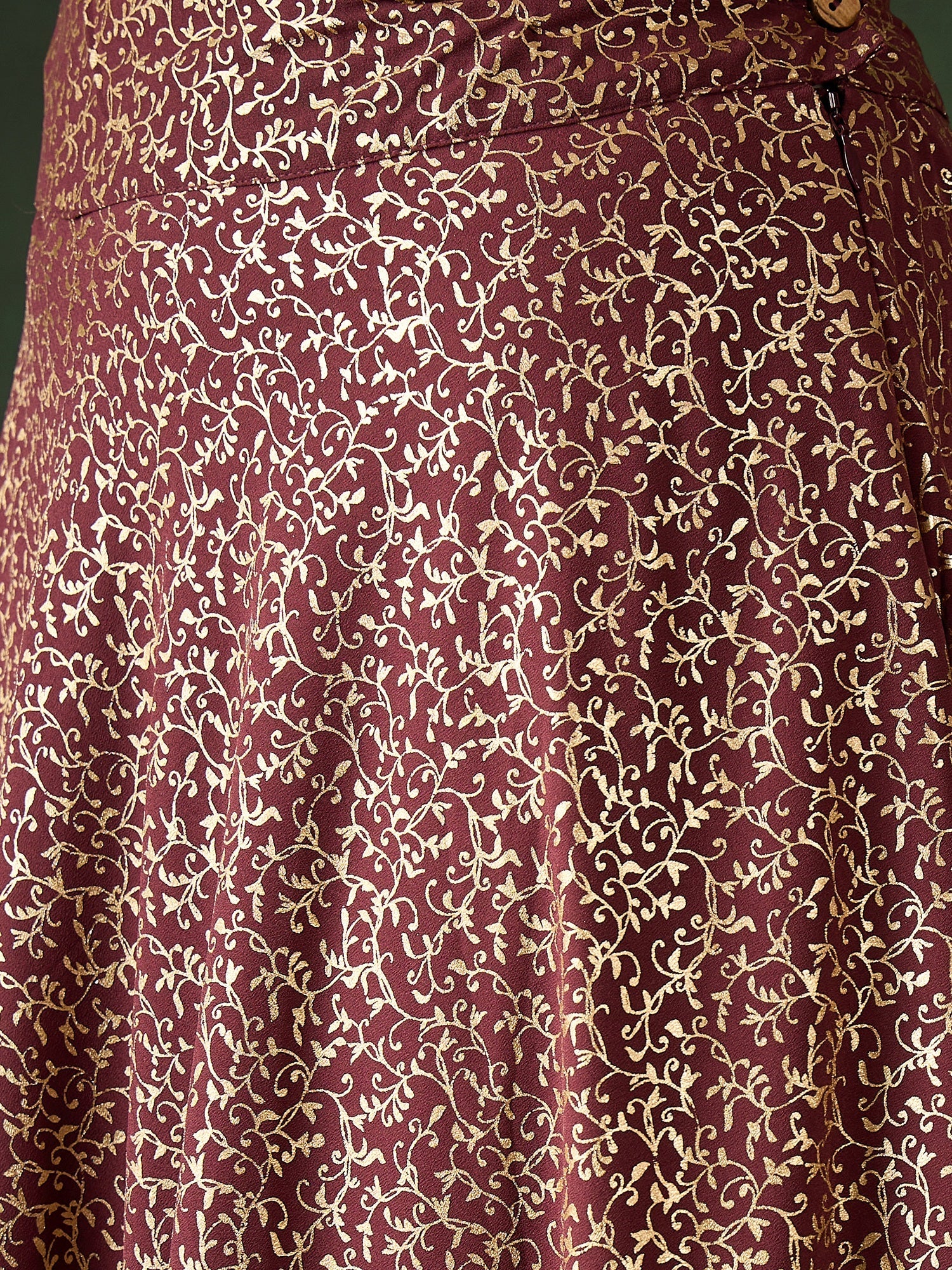 Burgundy Foil Printed Lehenga Choli With Dupatta - Elganza