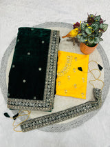 Designer 9000 Velvet Saree with Sequins & Jari Dori Embroidered Lace Border and Waist Belt