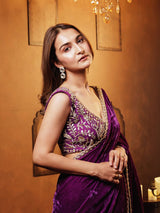 Luxury 9000 Quality Velvet Saree with Fine 3mm Sequin Jari Embroidered Cutwork Border & Ready Blouse