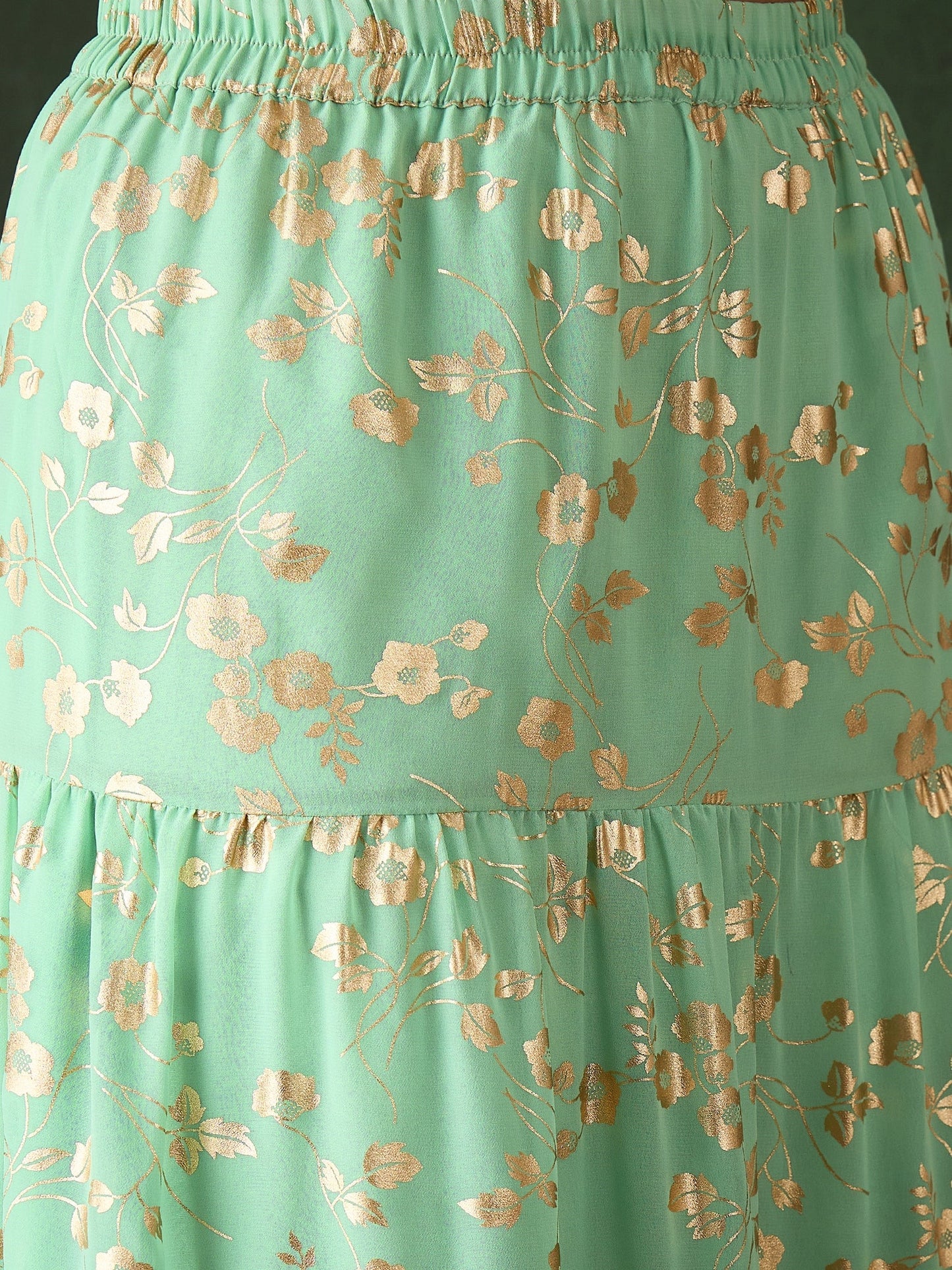 Green Floral Print Lehenga Choli Set - Elganza
