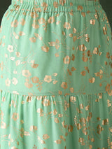 Green Floral Print Lehenga Choli Set - Elganza