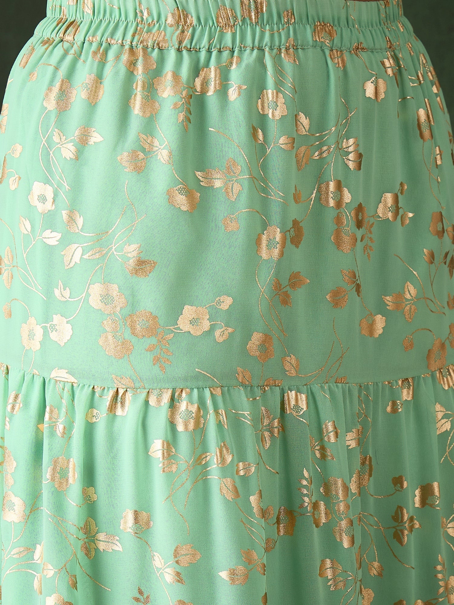 Green Floral Print Lehenga Choli Set - Elganza