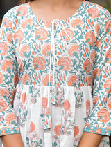 White Mughal Print A-Line Dress - Elganza