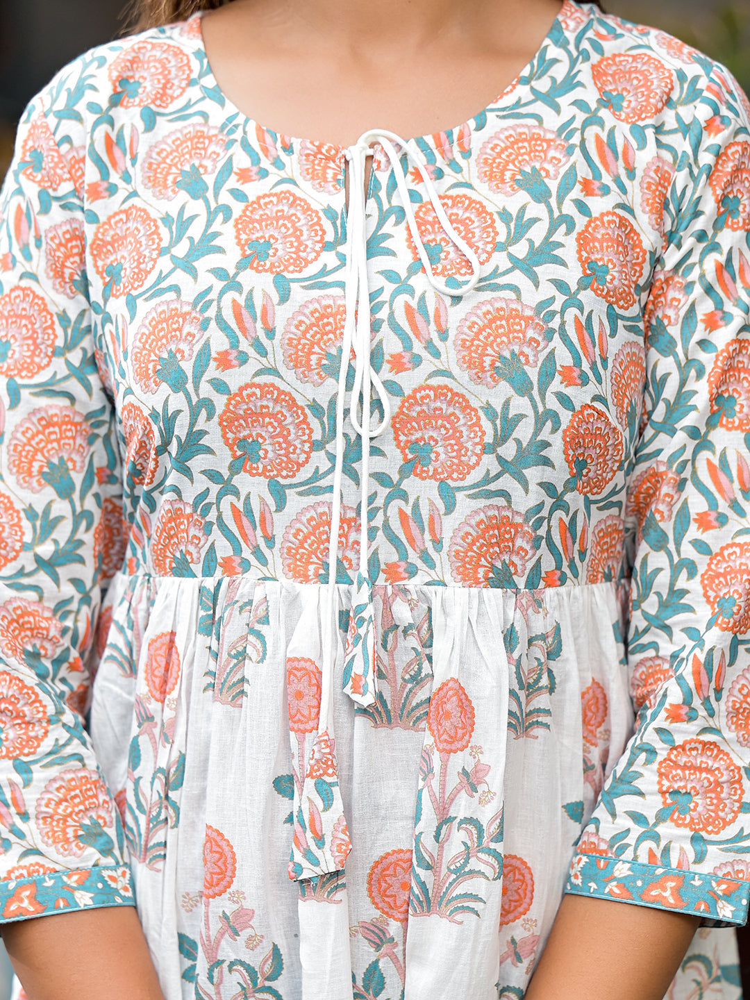 White Mughal Print A-Line Dress - Elganza