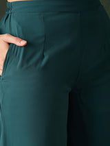 Teal Embroidered Nyra-Cut Kurta Palazzo With Dupatta - Elganza