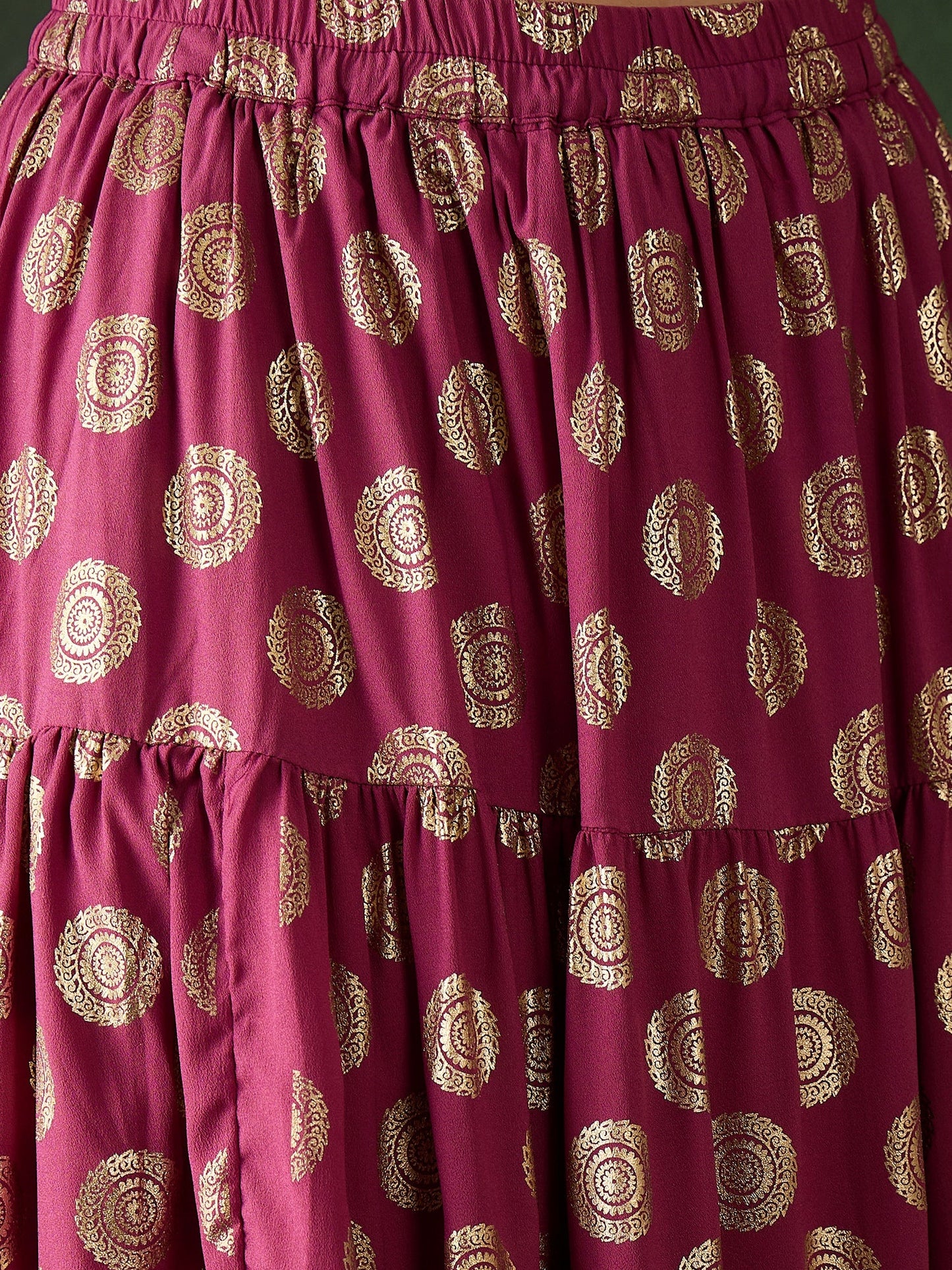 Magenta Foil Print Lehenga Choli With Dupatta - Elganza