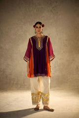 Women Designer 2 Piece Chanderi Suit Set with Lampi Lace Work