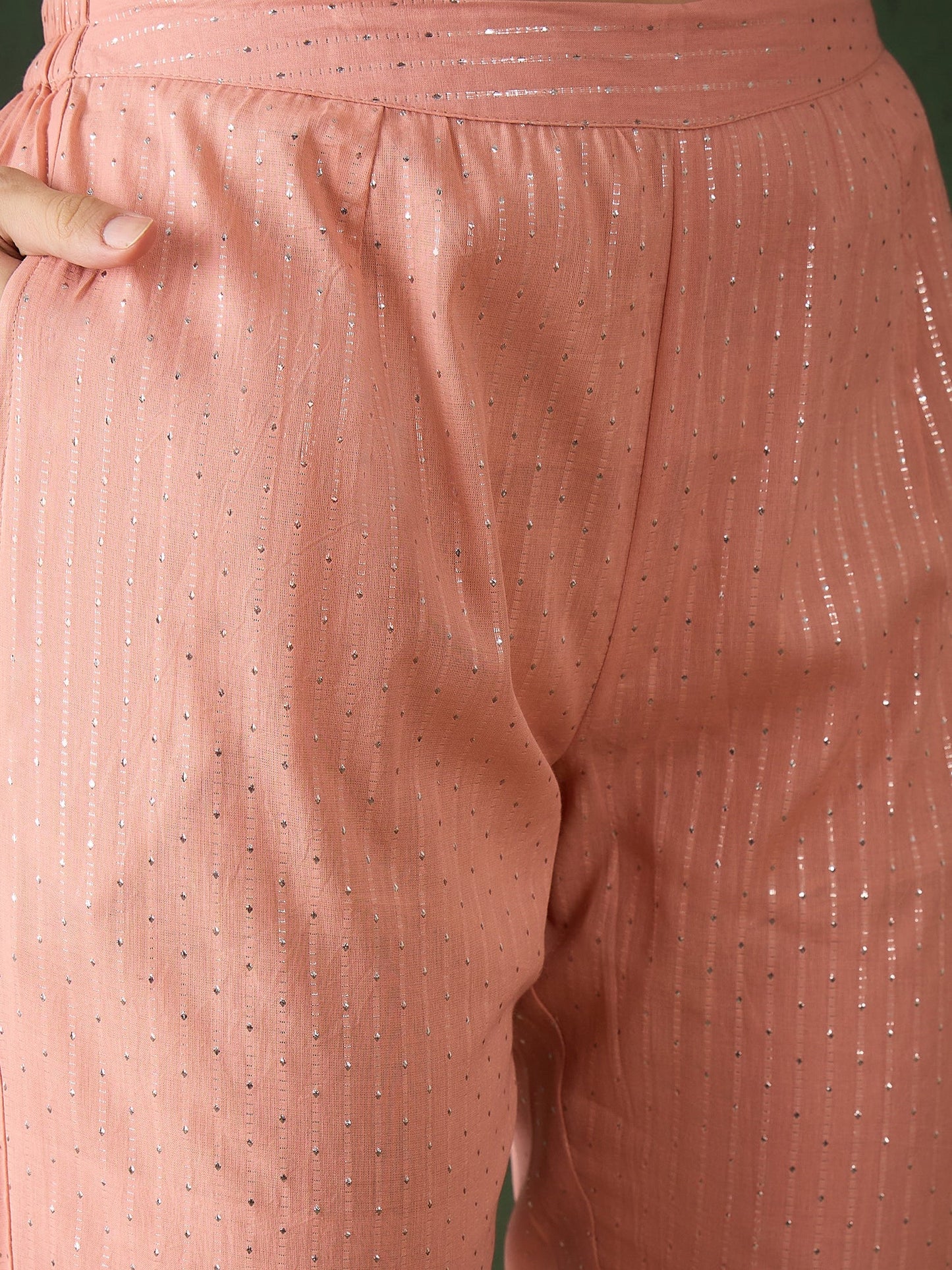 Pink Lurex Designed Flared Co-Ord Set - Elganza