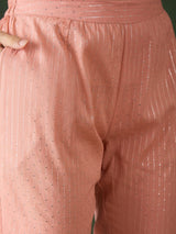 Pink Lurex Designed Flared Co-Ord Set - Elganza