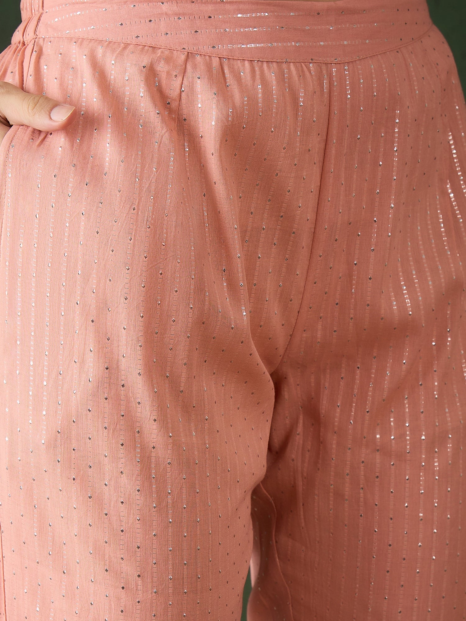 Pink Lurex Designed Flared Co-Ord Set - Elganza