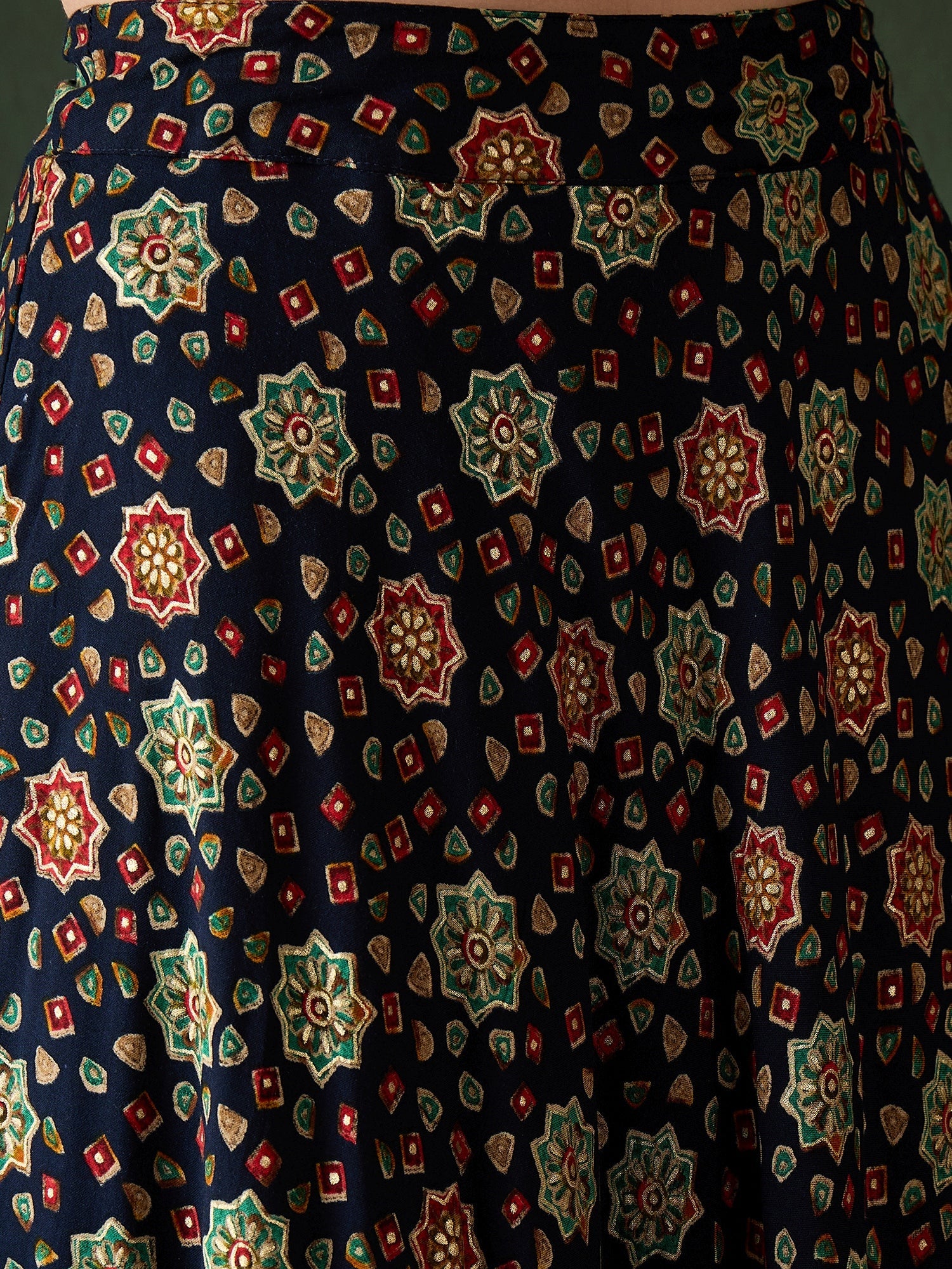 Navy Blue Gold Printed Lehenga Choli With Dupatta - Elganza