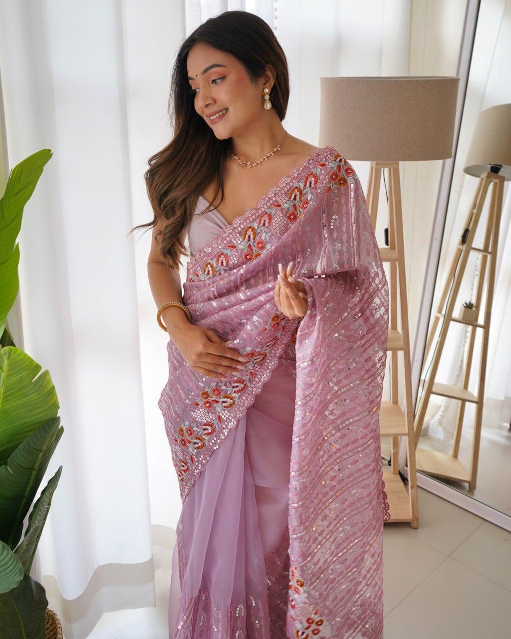 Heavy Organza Silk Designer Saree with Sequence Embroidery