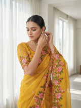 Designer Candy Crush Saree with Multicolor Floral Jari Dori Embroidery & Cutwork Border