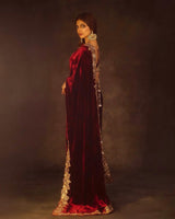 Designer Winter Velvet Saree with Sequins & Jari Embroidery