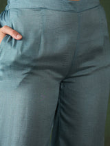 Blue Embroidered Kurta With Palazzo - Elganza
