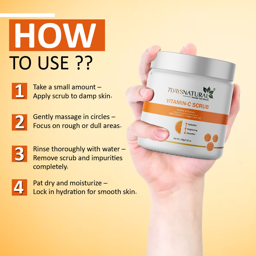 7 Days Natural Vitamin C Face Scrub for Tan Removal Repair Damage Caused By Sun Acne And Pimples Free Skin Anti ageing Scrub (100 g) image 7