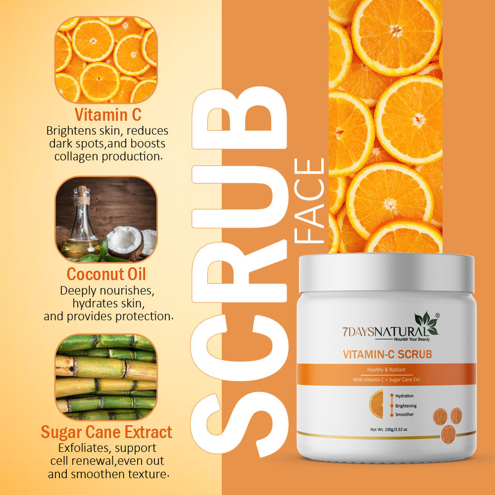 7 Days Natural Vitamin C Face Scrub for Tan Removal Repair Damage Caused By Sun Acne And Pimples Free Skin Anti ageing Scrub (100 g) image 2