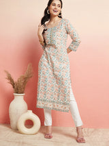 White Floral Print Straight Kurta for Women | Pure Cotton Ethnic Wear | Elegant Daily & Festive Outfit image 6