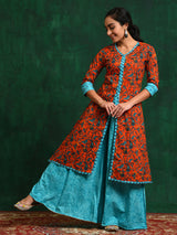 Red Floral A-Line Kurta With Palazzo - Elganza