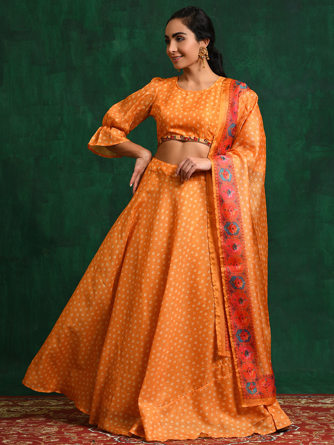 Yellow Printed Lehenga Choli With Dupatta - Elganza
