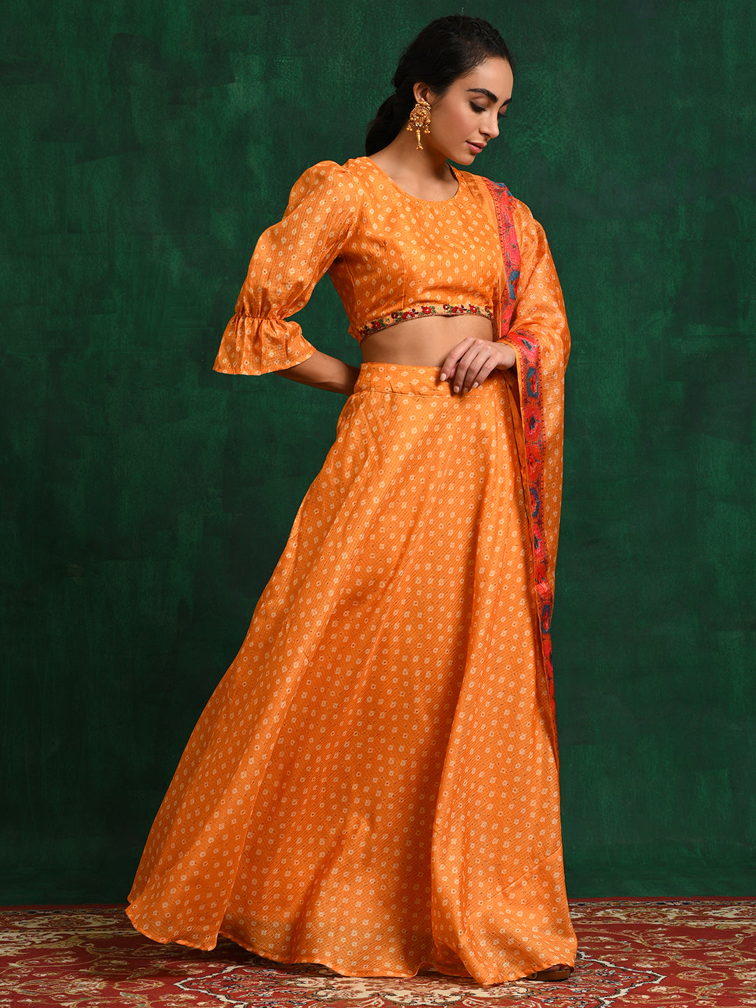 Yellow Printed Lehenga Choli With Dupatta - Elganza